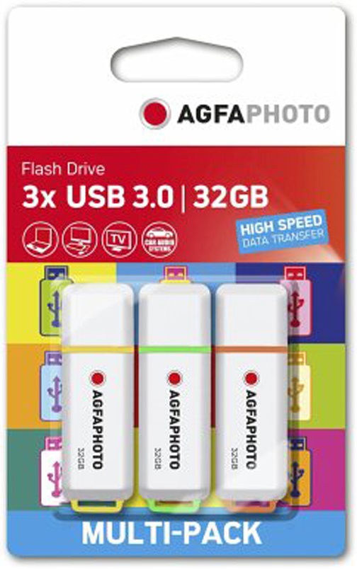 AgfaPhoto USB-Stick 32GB, 3er Pack Color Mix, USB 3.0 Type-A