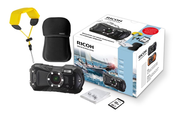 Ricoh WG-80 schwarz Special Edition + 32GB + Neoprencase + Floating Strap + Microfasertuch