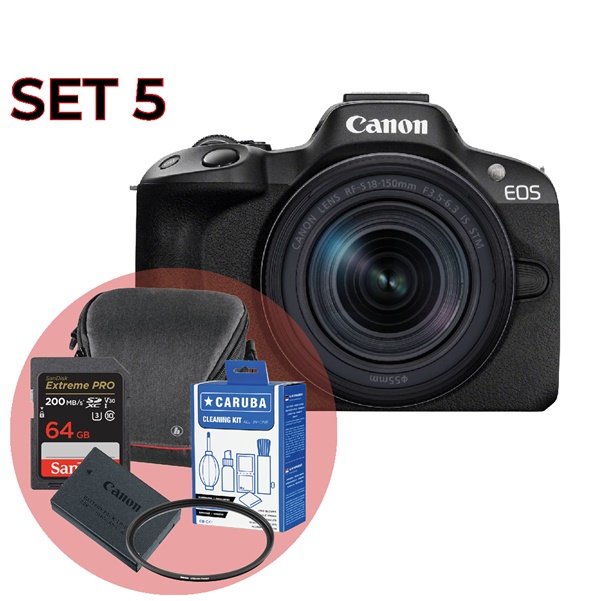 EOS R50 + RF-S 18-150mm | Set 5 (Tasche, SD Karte, Filter, Reinigungsset, Canon Akku)