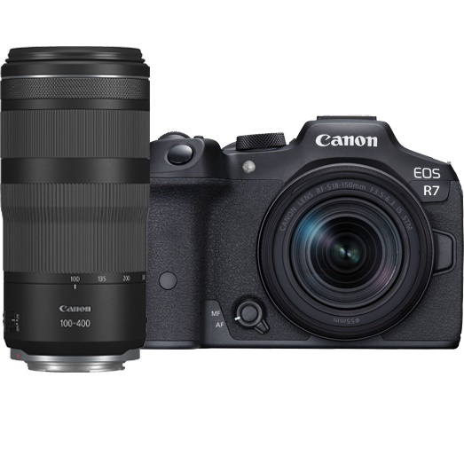 Canon EOS R7 + RF-S 18-150mm IS STM + RF 100-400mm/5,6-8 IS USM | abzgl. 75€ EOS plus X Bonus