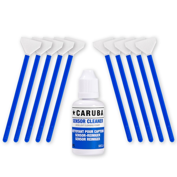 Caruba Vollformat-Reinigungstupfer-Kit (10 Tupfer 24mm + Reinigungsflüssigkeit 30ml)